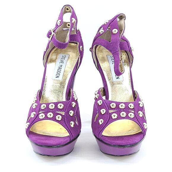 Vtg Steve Madden Platform 7 High Heel Stilleto Suede Studded Goth Cocktail READ - Picture 3 of 8